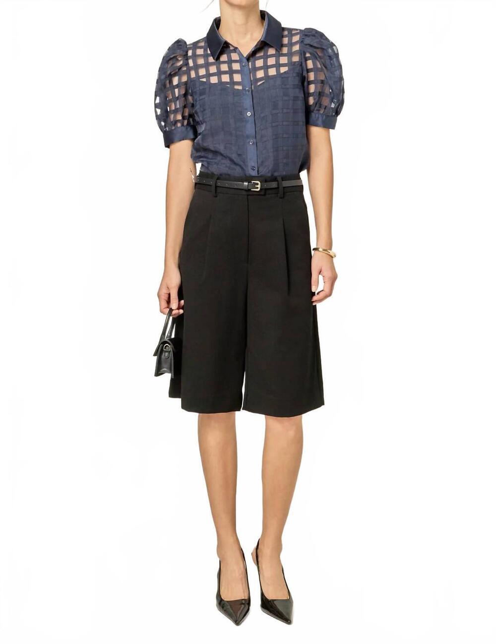 NEW ENGLISH FACTORY organza grid top in navy